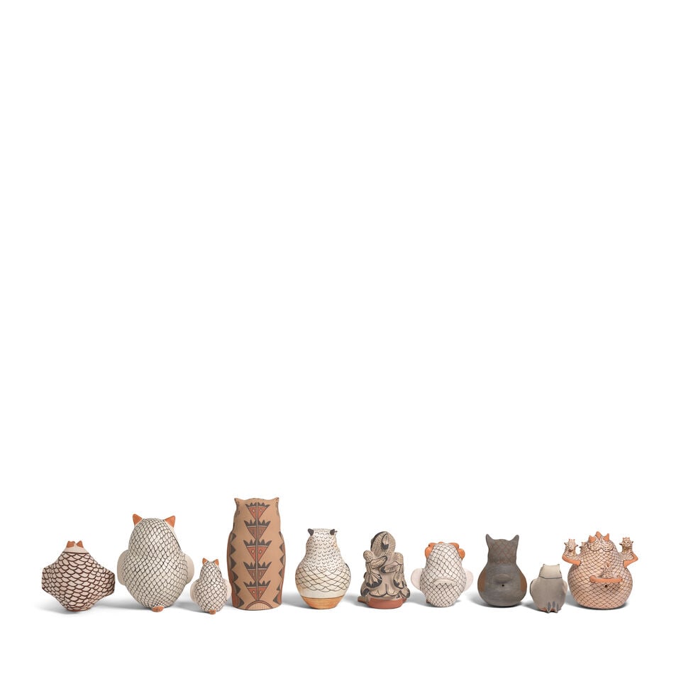 Ten modern Pueblo pottery owls - 2