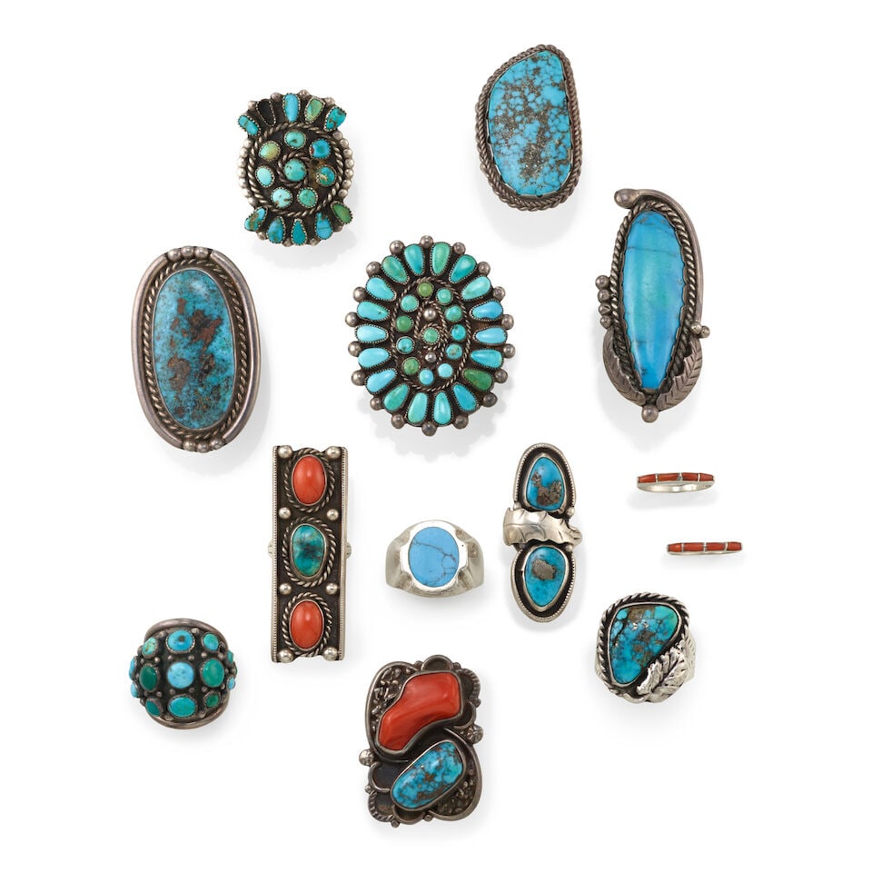 Thirteen Southwest, Mexican, or Native American silver rings (1 of 1)