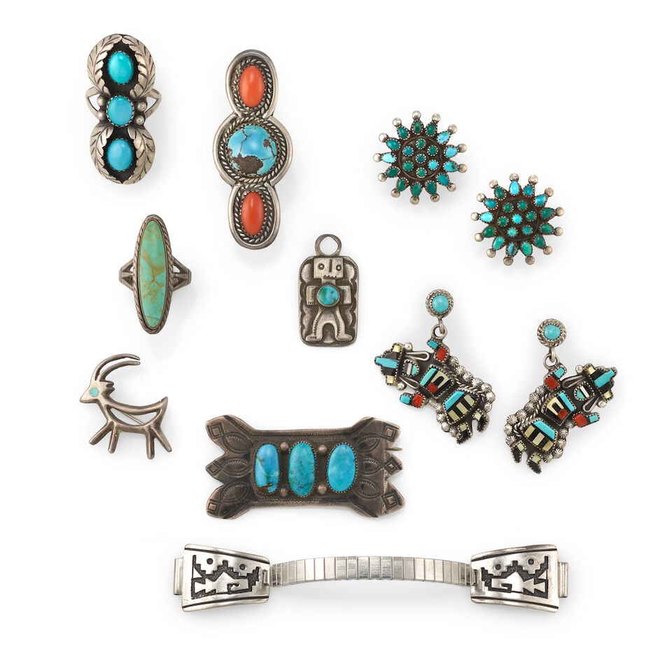 Nine Southwest silver jewelry items (1 of 1)