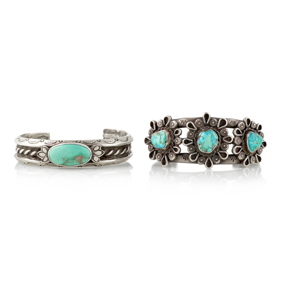 Two Southwest silver and turquoise cuff bracelets (1 of 3)