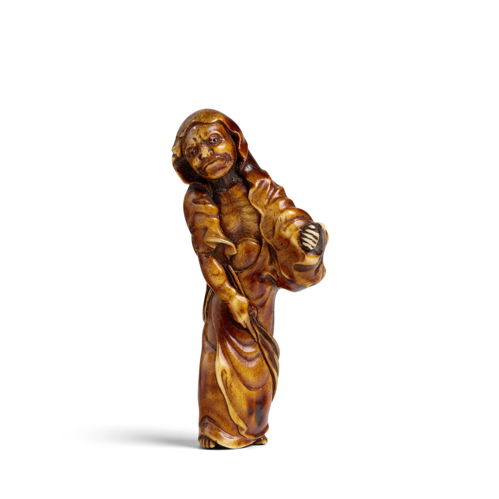 A FINE AND LARGE STAG-ANTLER NETSUKE OF DARUMA Edo period (1615-1868) or Meiji era (1868-1912), ... (1 of 1)