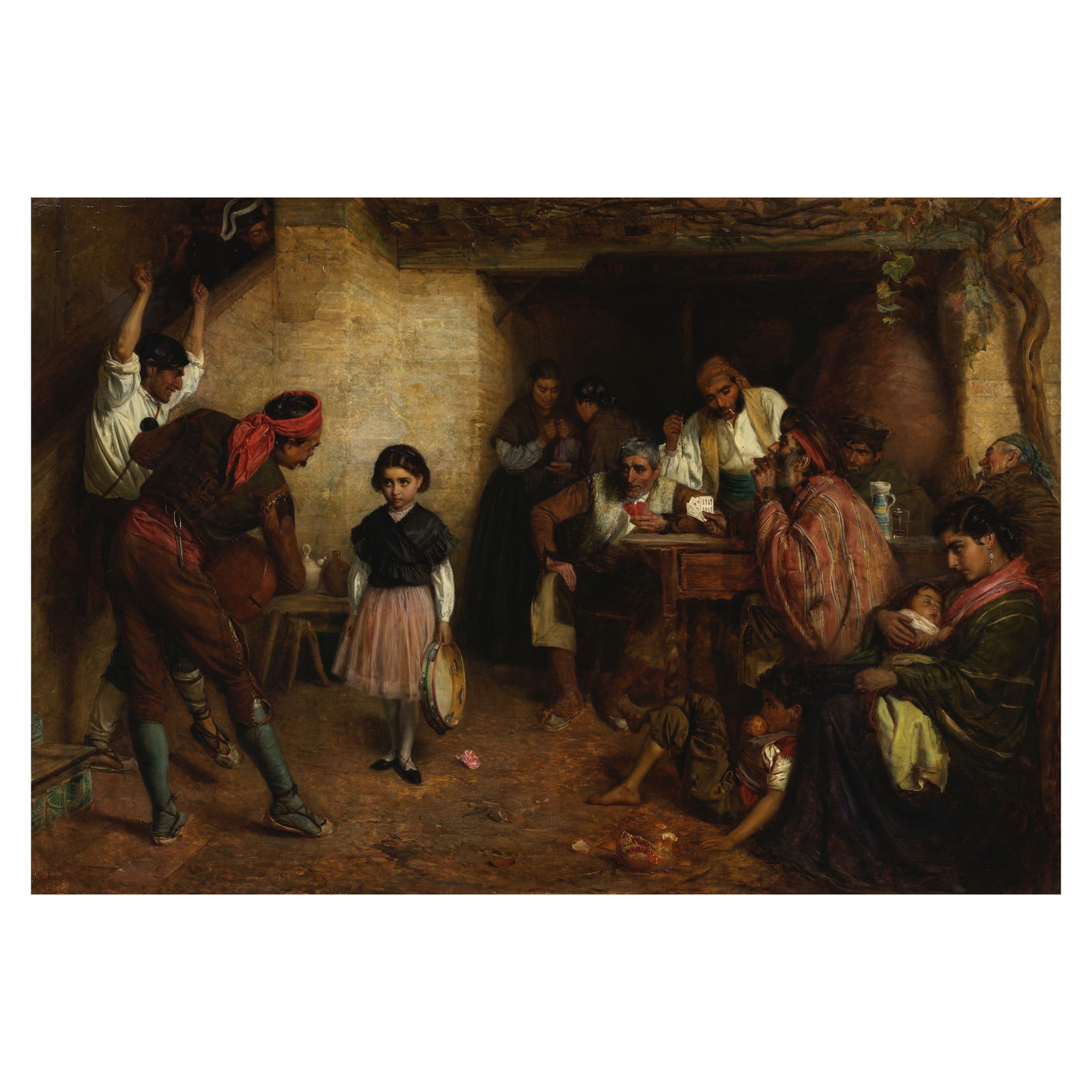 John Bagnold Burgess, RA (British, 1830-1897) Stolen by Gipsys: John Bagnold Burgess, RA (British, 1830-1897) Stolen by Gipsys signed, titled and inscribed with artist's address ''Stolen by Gipsys'/by JBBurgess/27 Carlton Villas/Maida Vale' (on artist's label atta