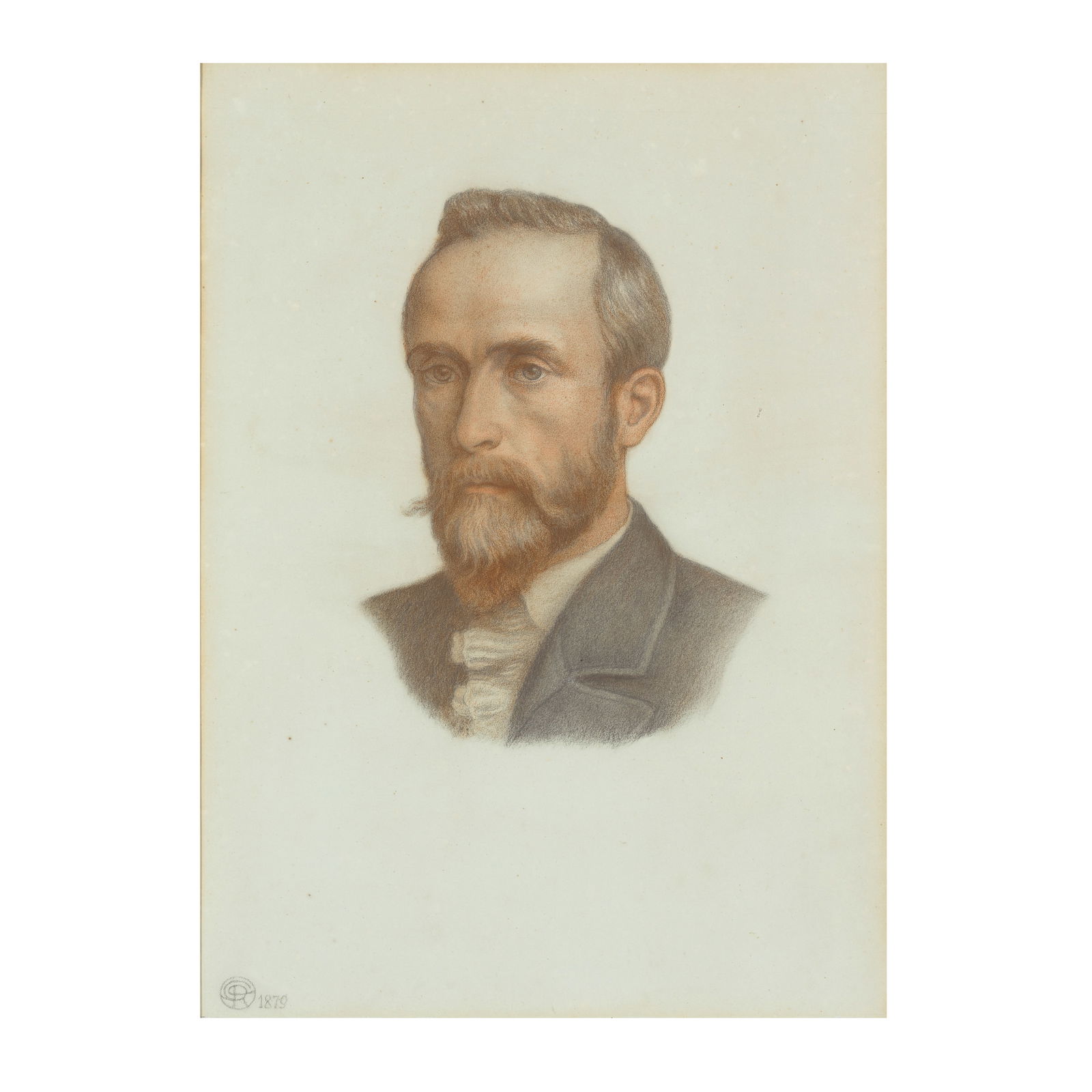 Dante Gabriel Rossetti (British, 1828-1882) Portrait of Frederick Richards Leyland, bust-length: Dante Gabriel Rossetti (British, 1828-1882) Portrait of Frederick Richards Leyland, bust-length signed with monogram and dated '1879' (lower left) coloured chalks on pale blue paper 64.5 x 46.5cm (25