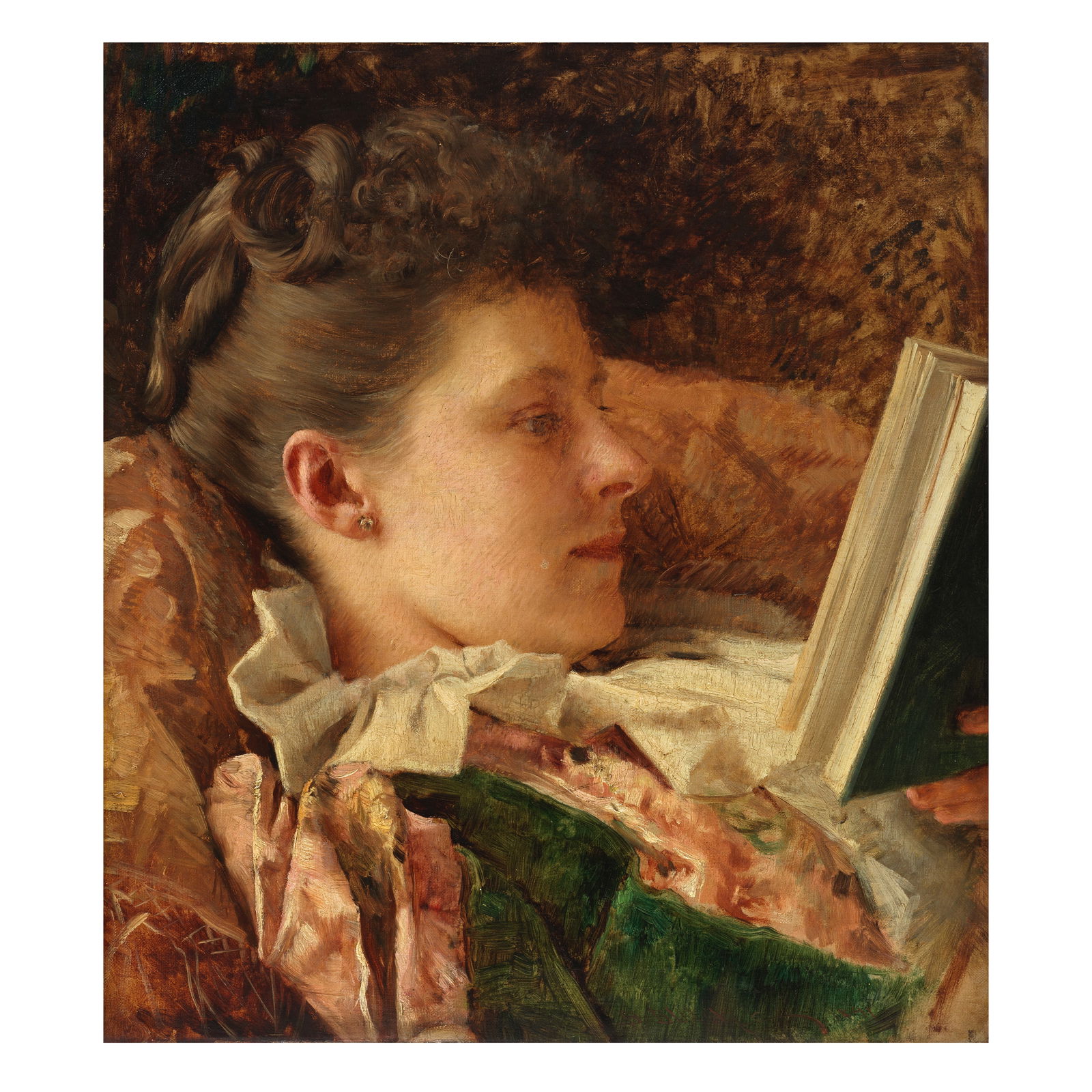 Vlaho Bukovac (Croatian, 1855-1922) Portrait of Annie Mitchell unframed: Vlaho Bukovac (Croatian, 1855-1922) Portrait of Annie Mitchell signed and dated 'B BUKOVAC 1891'(lower right) oil on canvas 45.9 x 40.5cm (18 1/16 x 15 15/16in). unframed Footnotes: A b