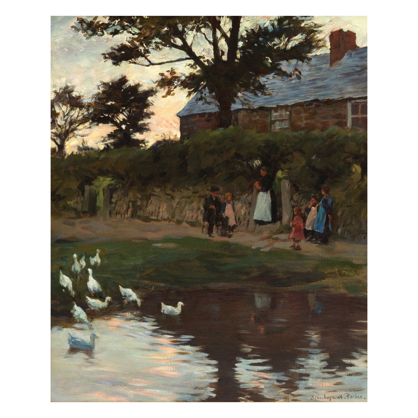 Stanhope Alexander Forbes, RA (British, 1857-1947) Sunday afternoon by the duck pond: Stanhope Alexander Forbes, RA (British, 1857-1947) Sunday afternoon by the duck pond signed 'Stanhope a.Forbes.' (lower right) oil on canvas 61 x 51cm (24 x 20 1/16in). Footnotes: Proven