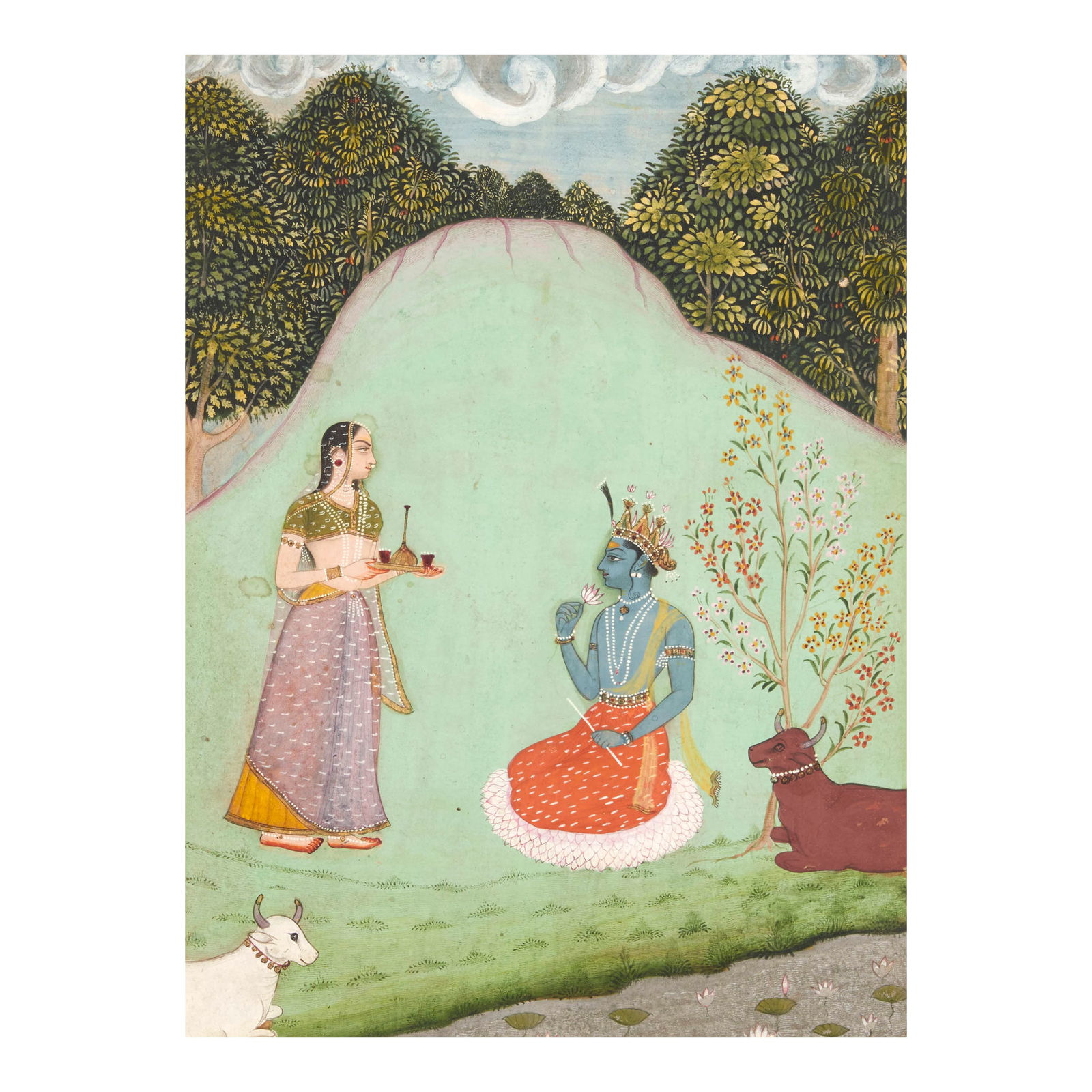RADHA AND KRISHNA BIKANER, 18TH CENTURY: RADHA AND KRISHNA BIKANER, 18TH CENTURY Opaque watercolor and gold on paper. Image: 7 1/4 x 5 1/4 in. (18.4 x 13.3 cm) Footnotes: Provenance Private US Collection Private Massachusetts Collection sin