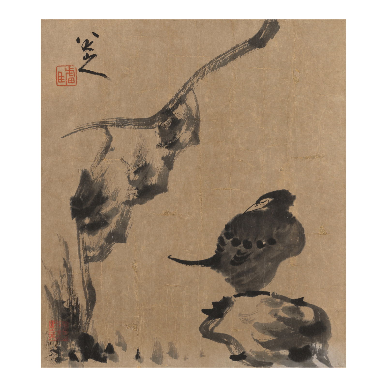BADA SHANREN (ZHU DA, 1626-1705) Bird: BADA SHANREN (ZHU DA, 1626-1705) Bird Hanging scroll, ink on paper, signed Bada Shanren with an artist's seal and a collector's seal. 13 1/2 x 12 7/8in (34.3 x 32.7cm) Footnotes: Provenance: Colle