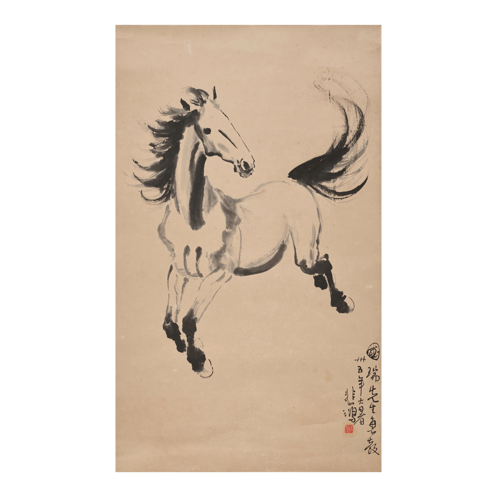 XU BEIHONG (1895-1953) Galloping Horse, Dedicated to Yi Kuo-juei (1906-1990), 1946: XU BEIHONG (1895-1953) Galloping Horse, Dedicated to Yi Kuo-juei (1906-1990), 1946 Hanging scroll, ink on paper, inscribed by the artist, with a dedication to Kuo-juei, dated the thirty-fifth year of