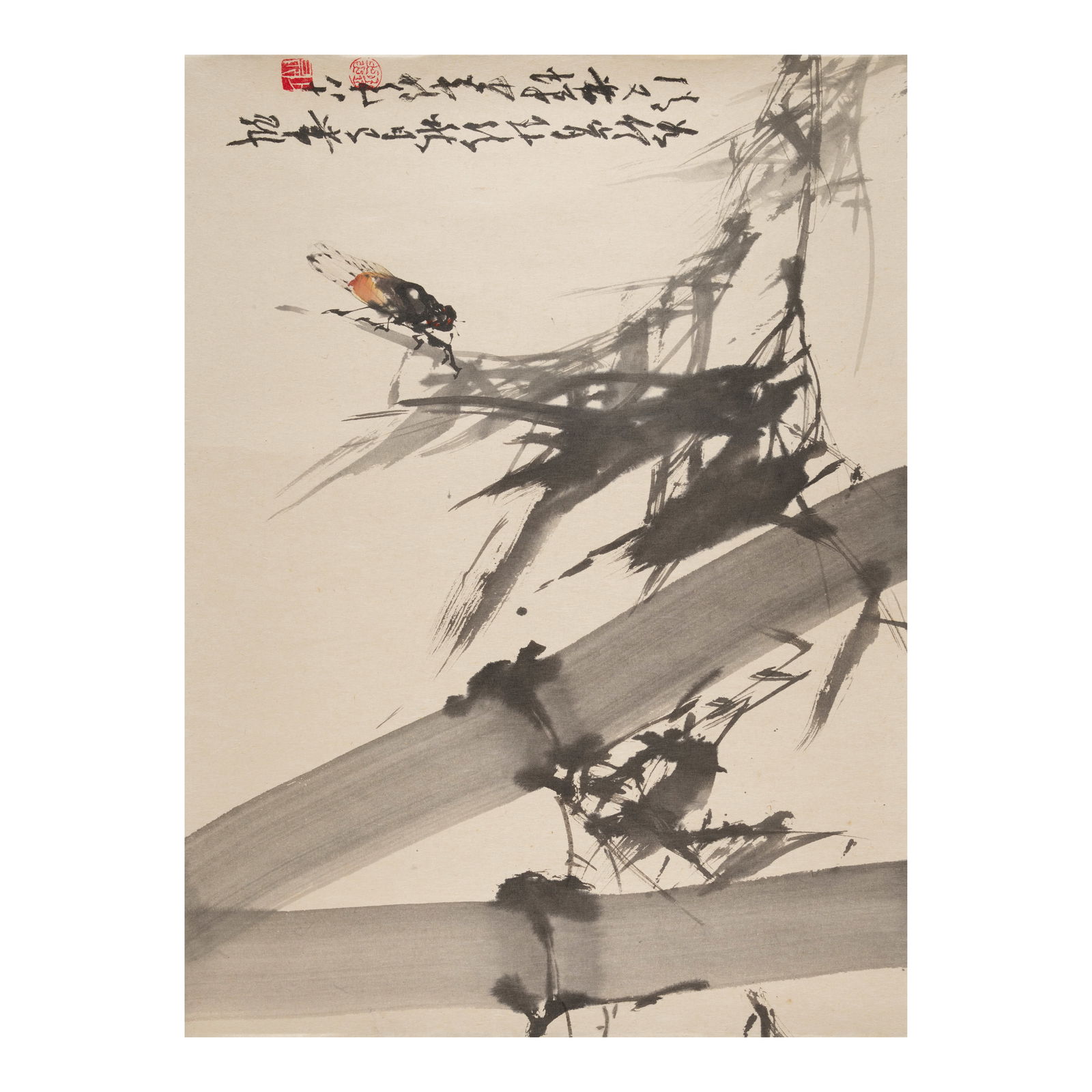 ZHAO SHAO'ANG (1905-1998) Cicada, 1984: ZHAO SHAO'ANG (1905-1998) Cicada, 1984 Mounted for framing, ink and light color on paper, inscribed by the artist, signed Shao'ang, with two artist's seals. 18 x 24 3/8in (45.7 x 62cm) Footnotes: Prov