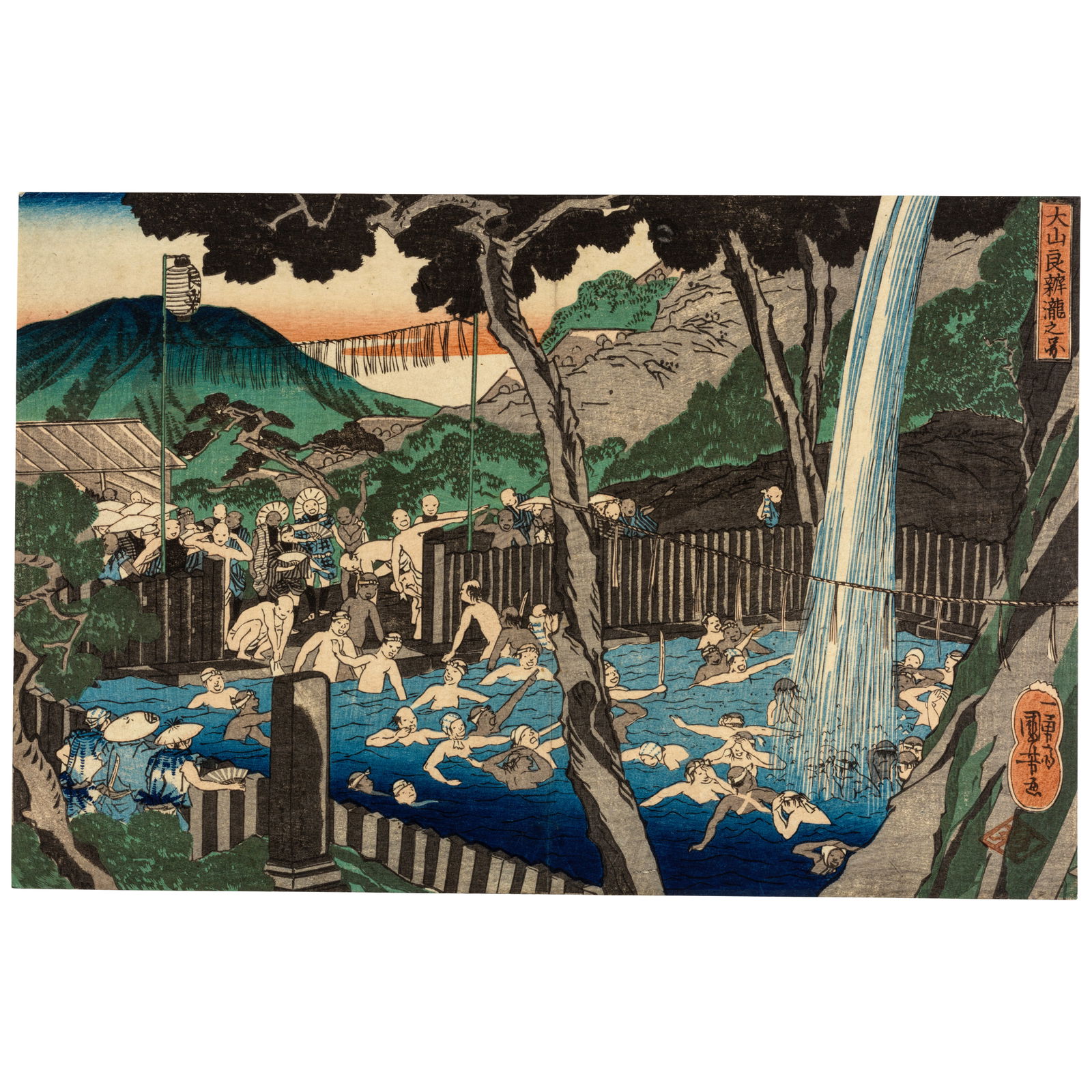 UTAGAWA KUNIYOSHI (1797-1861) Three Woodblock Prints Edo period (1615-1868), 19th century (3): UTAGAWA KUNIYOSHI (1797-1861) Three Woodblock Prints Edo period (1615-1868), 19th century Comprising two ōban yoko-e prints, the first titled Ōyama Rōben daki no zu (Rōben Waterfal