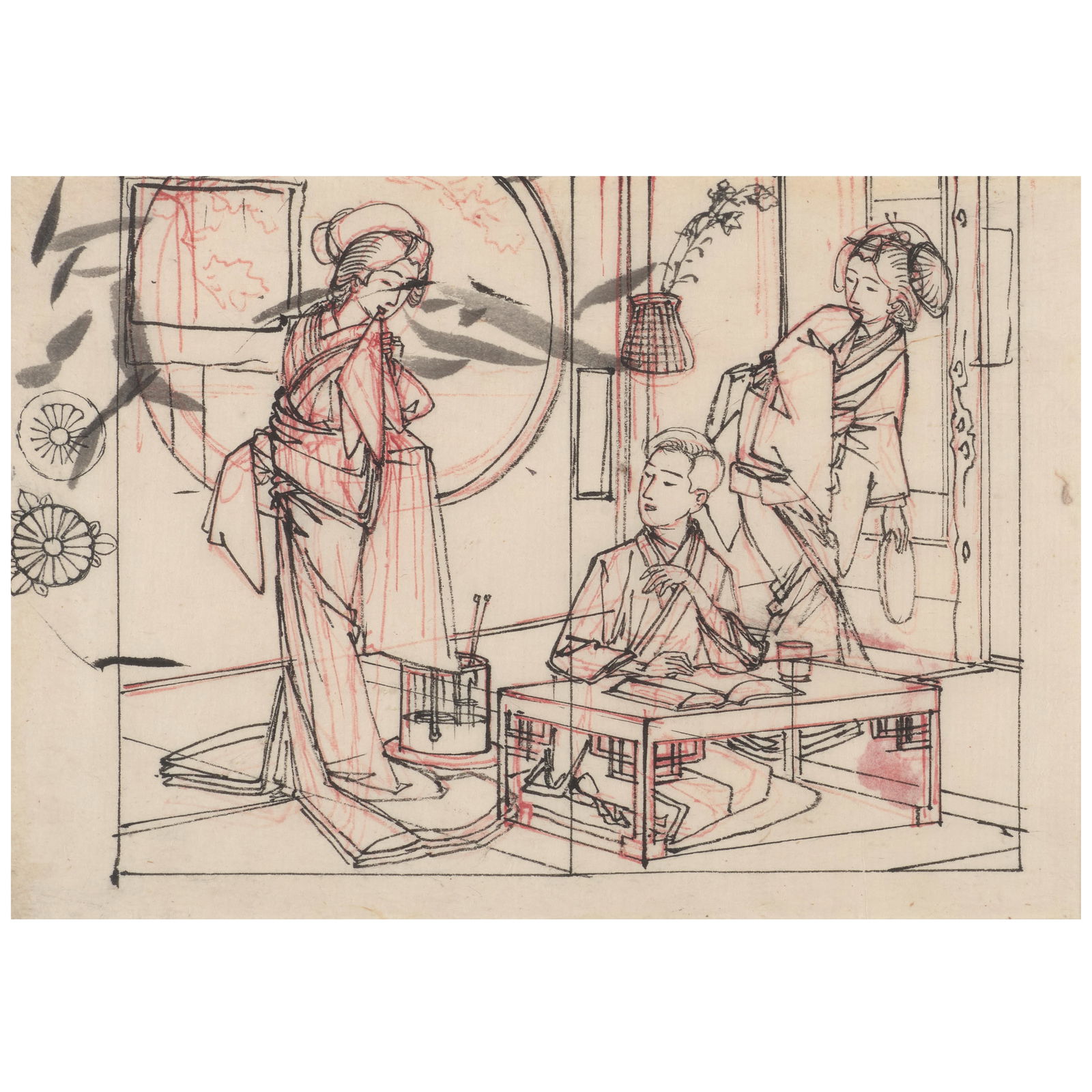 A GROUP OF DRAWINGS AND PRINTS, SOME IN THE MANNER OF KATSUSHIKA HOKUSAI (1760-1849) AND TSUKIOK...: A GROUP OF DRAWINGS AND PRINTS, SOME IN THE MANNER OF KATSUSHIKA HOKUSAI (1760-1849) AND TSUKIOKA YOSHITOSHI (1839-1892) Edo period (1615-1868) and Meiji era (1868-1912), 19th century Comprising a fra