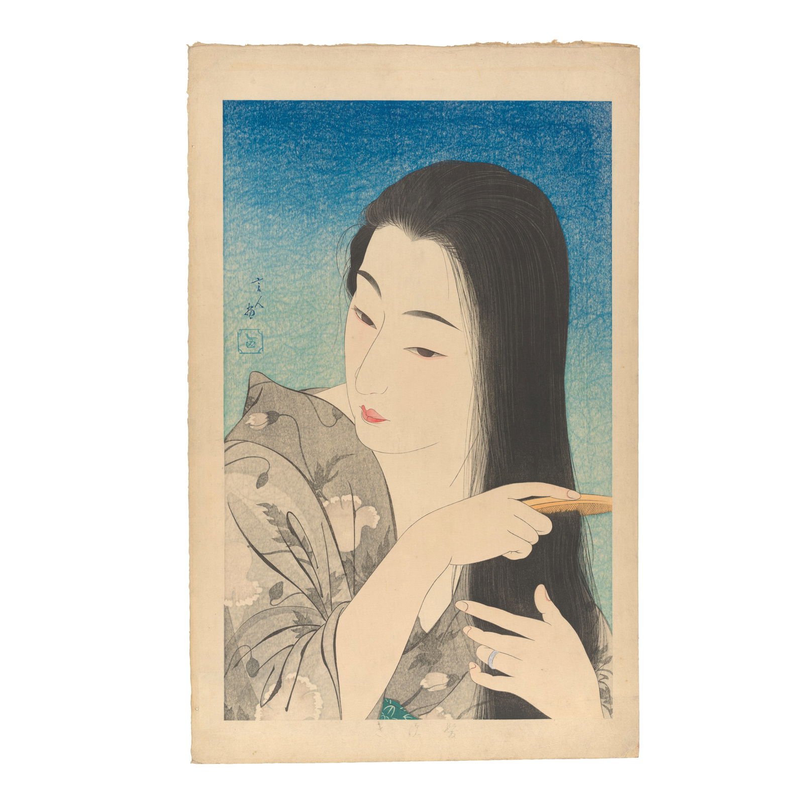 TORII KOTONDO (1900-1976) Showa era (1926-1989), 1933: TORII KOTONDO (1900-1976) Showa era (1926-1989), 1933 A dai ōban tate-e print entitled Kamisuki (Combing the Hair), published by Ikeda (Ikeda hanken shoyū hyakumai kagiri zeppan seal on vers