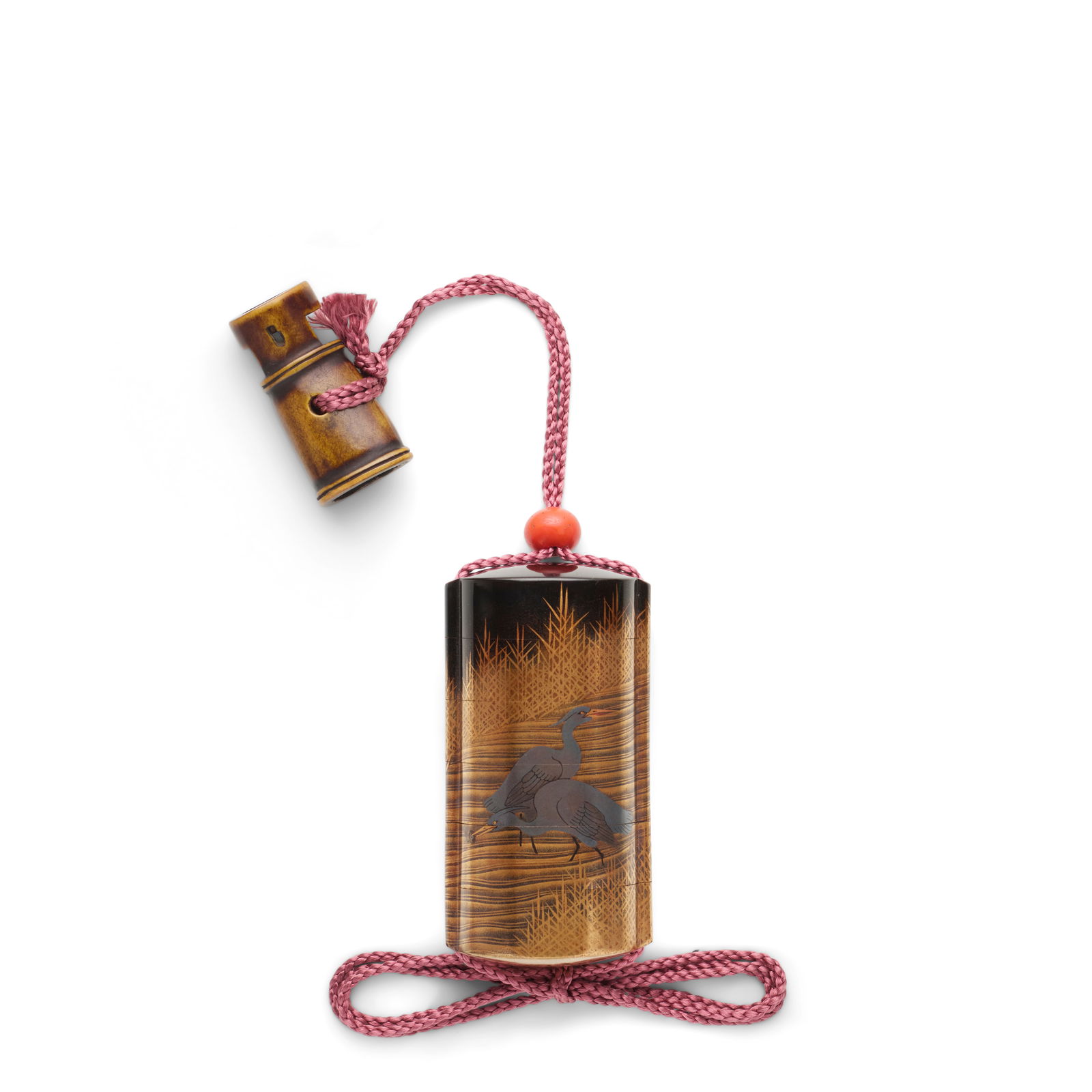 SHIOMI MASANARI LINEAGE A Five-Case Lacquer Inrō (Medicine Case) Edo period (1615-1868) or ...: SHIOMI MASANARI LINEAGE A Five-Case Lacquer Inrō (Medicine Case) Edo period (1615-1868) or Meiji era (1868-1912), 19th century Of oval plan decorated in gold, silver, and black togidashi maki-e w