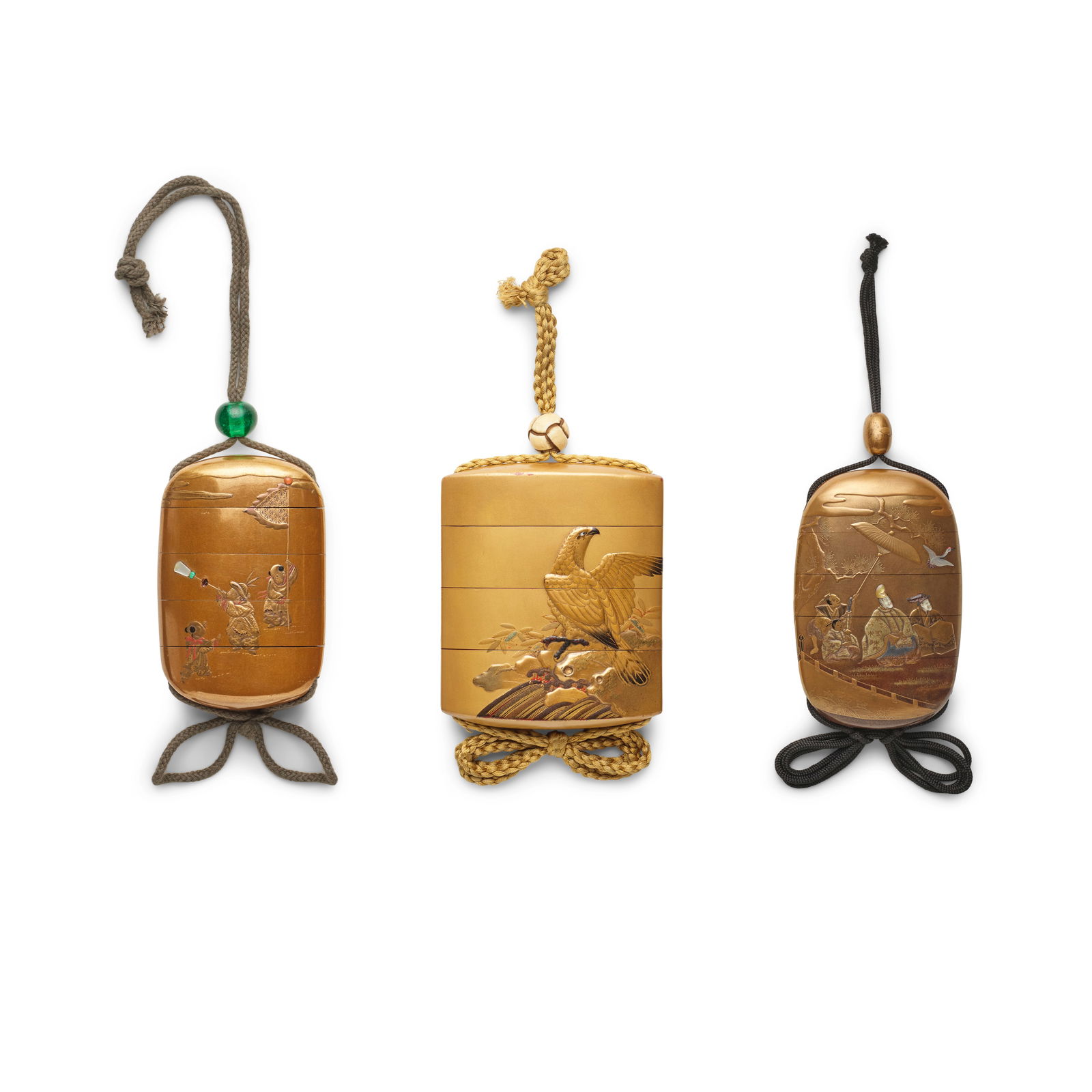 SHŌKŌSAI LINEAGE, KAJIKAWA LINEAGE, AND HŌYŪ Three Gold-Lacquer Inrō (M... (1 of 1)