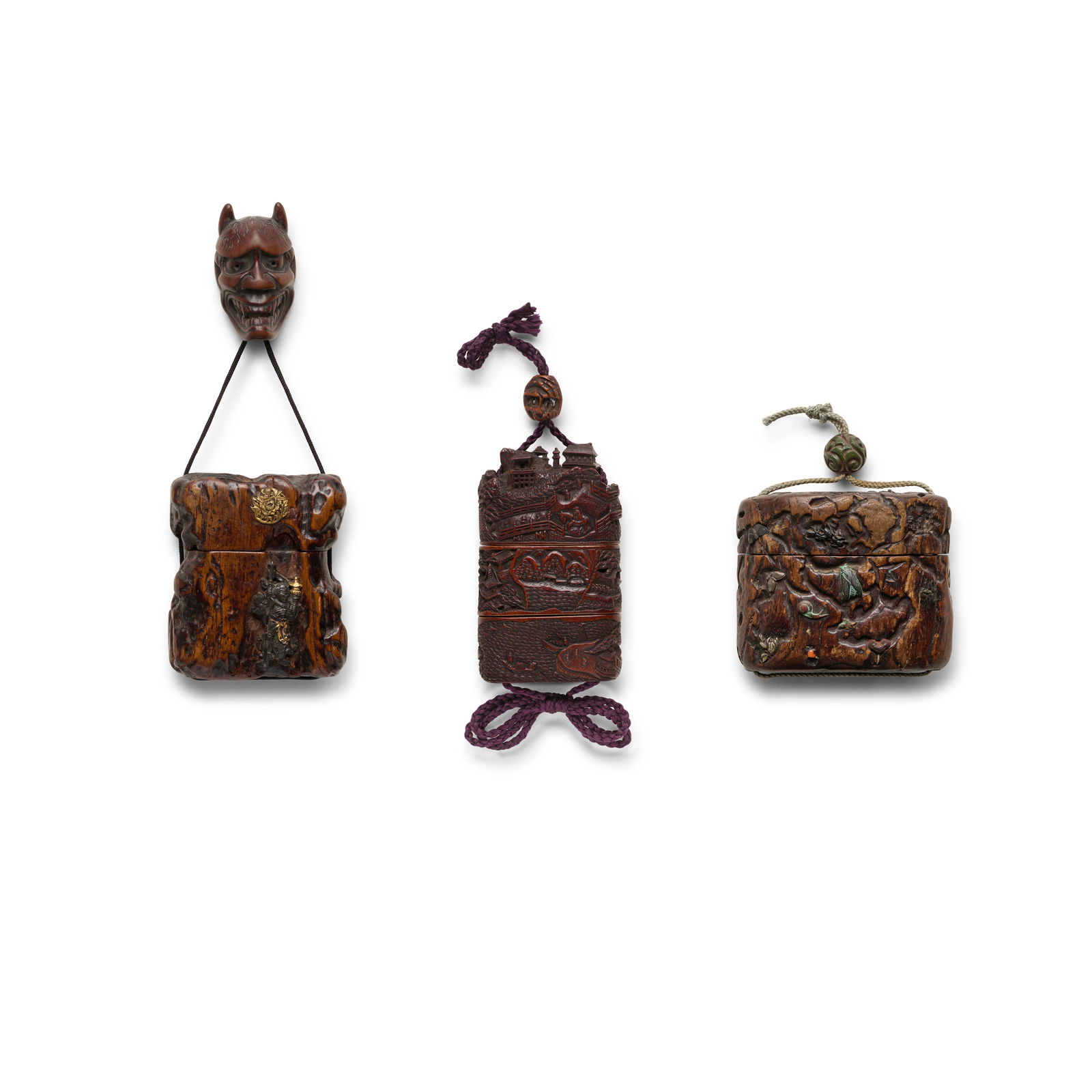 TWO WOOD TONKOTSU (TOBACCO BOXES) AND A WOOD INRŌ (MEDICINE CONTAINER) Edo period (1615-186... (1 of 1)