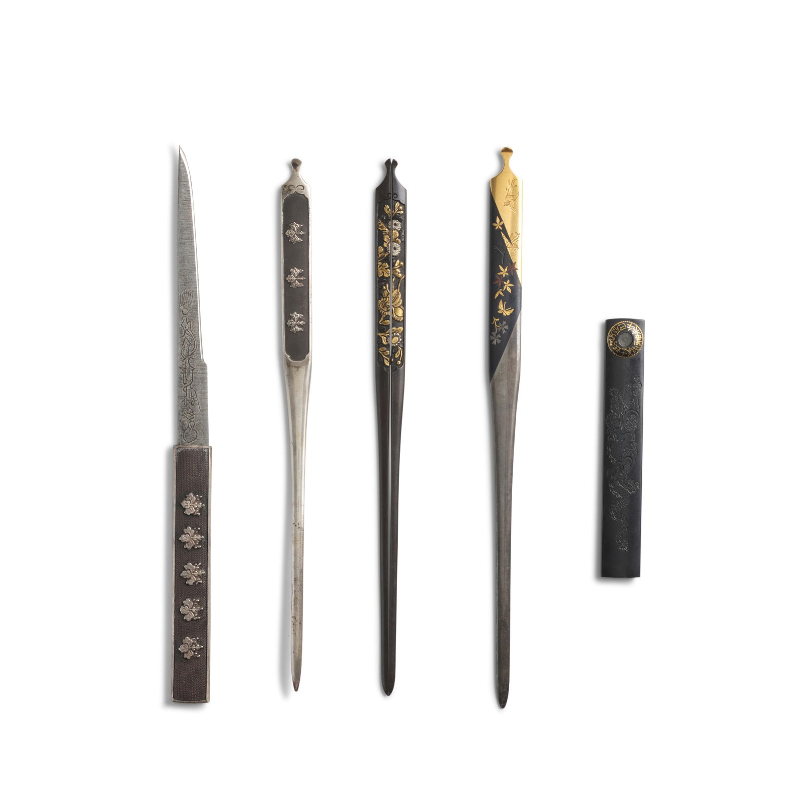 A SHAKUDŌ AND SILVER SET OF KOZUKA AND KŌGAI (KNIFE HANDLE AND SKEWER), A WARIKŌG... (1 of 1)