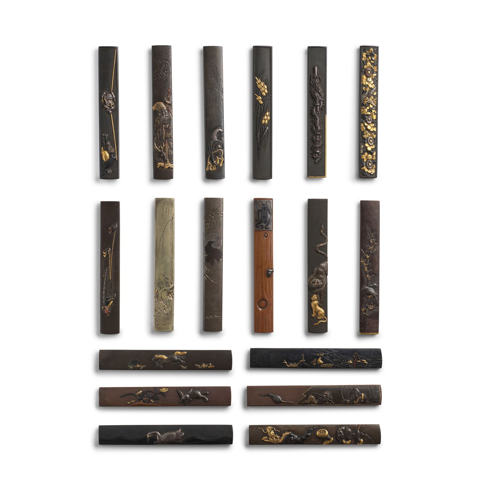 18 MIXED-METAL KOZUKA (KNIFE HANDLES) Edo period (1615-1868), 18th/19th century (18) (1 of 1)