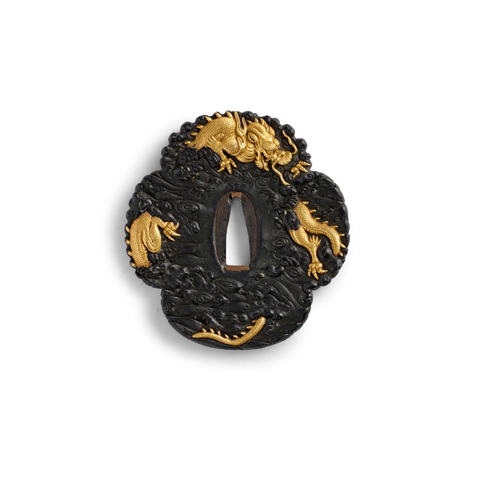 A LARGE SHAKUDŌ AND GOLD TSUBA (HAND GUARD) Edo period (1615-1868), 19th century (1 of 1)