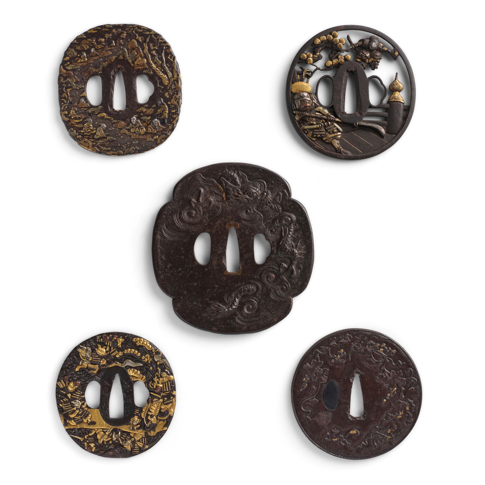 FOUR IRON TSUBA (HAND GUARDS) AND ONE SHAKUDŌ TSUBA (HAND GUARD) Edo period (1615-1868), 18... (1 of 1)