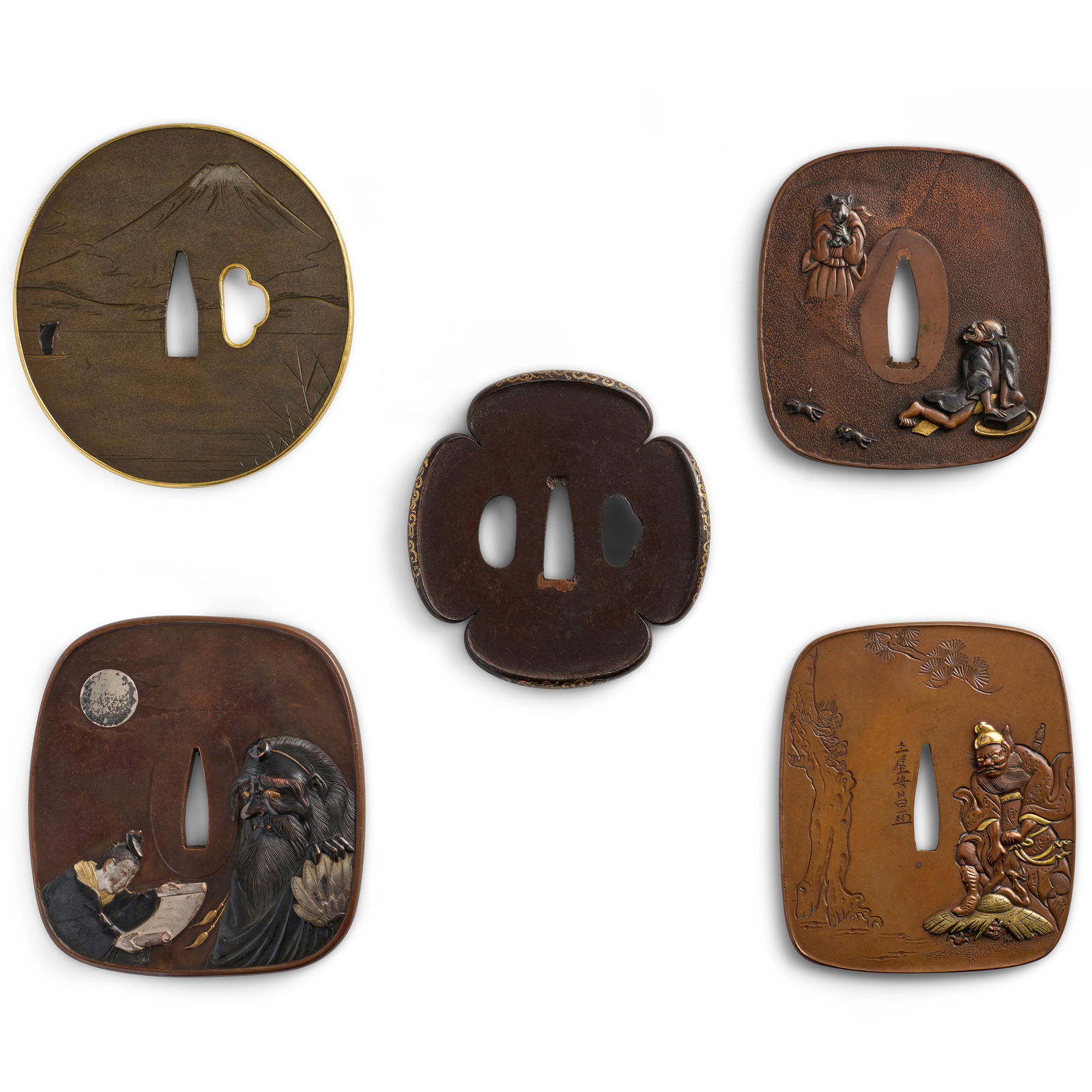 FIVE MIXED-METAL TSUBA (HAND GUARDS) Edo period (1615-1868) or Meiji era (1868-1912), 19th centu... (1 of 1)