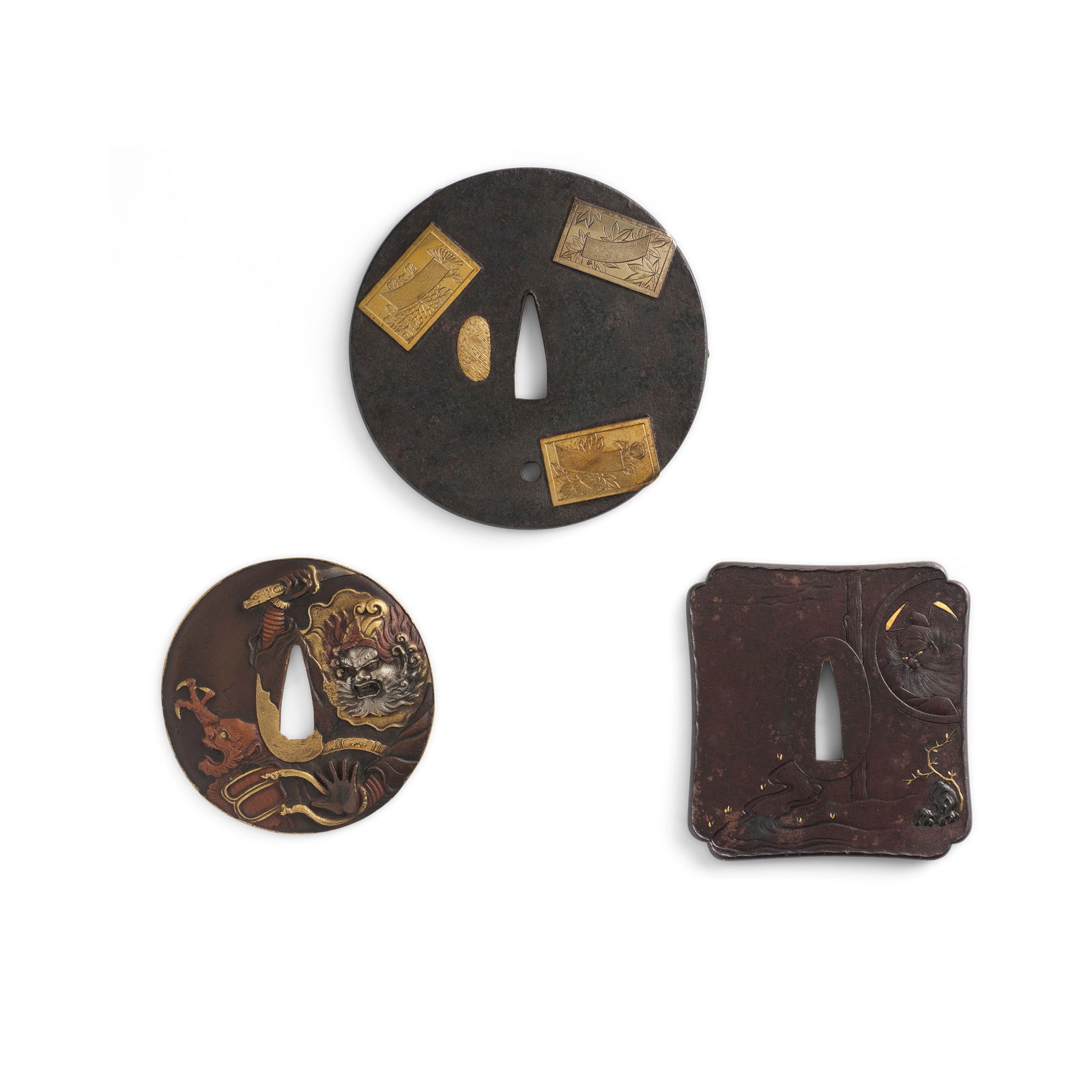 THREE INLAID-IRON TSUBA (HAND GUARDS) Edo period (1615-1868), 18th/19th century (3) (1 of 1)