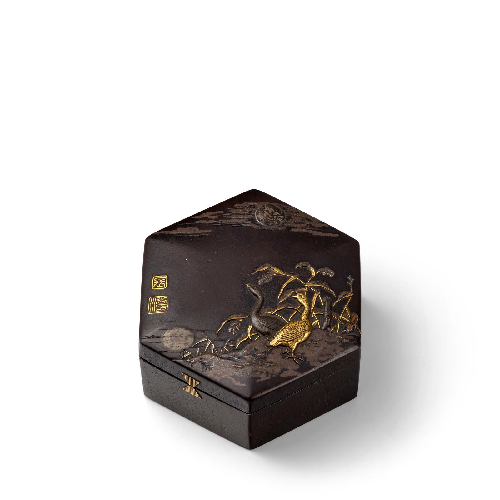 AN IRON BOX WITH GEESE UNDER THE MOON Meiji era (1868-1912), late 19th century (1 of 1)