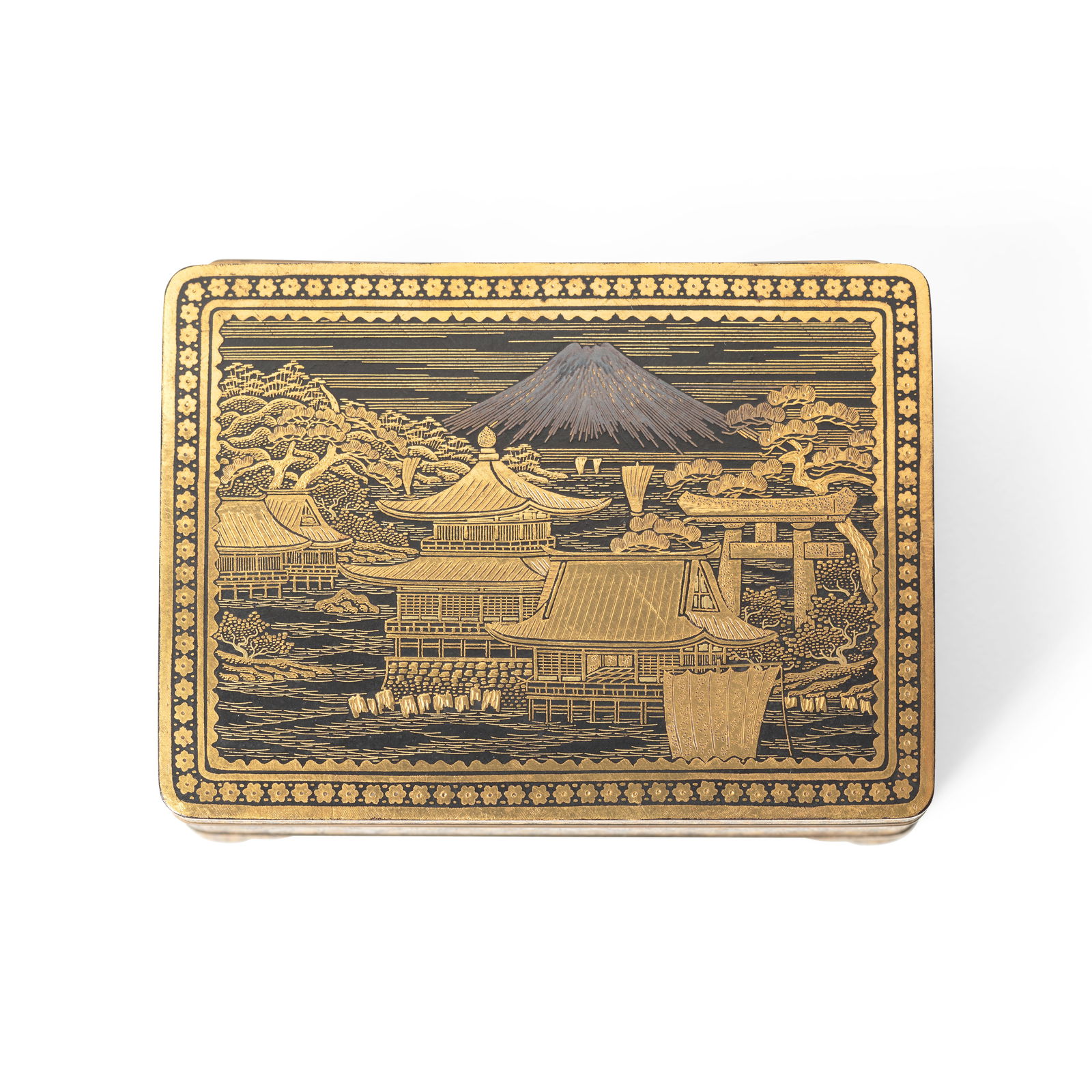 KOMAI WORKSHOP A Rectangular Box with a Hinged Lid Meiji era (1868-1912), late 19th/early 20th c...: KOMAI WORKSHOP A Rectangular Box with a Hinged Lid Meiji era (1868-1912), late 19th/early 20th century The iron box of typical Komai form supported on four bracket feet decorated in gold and silver nu