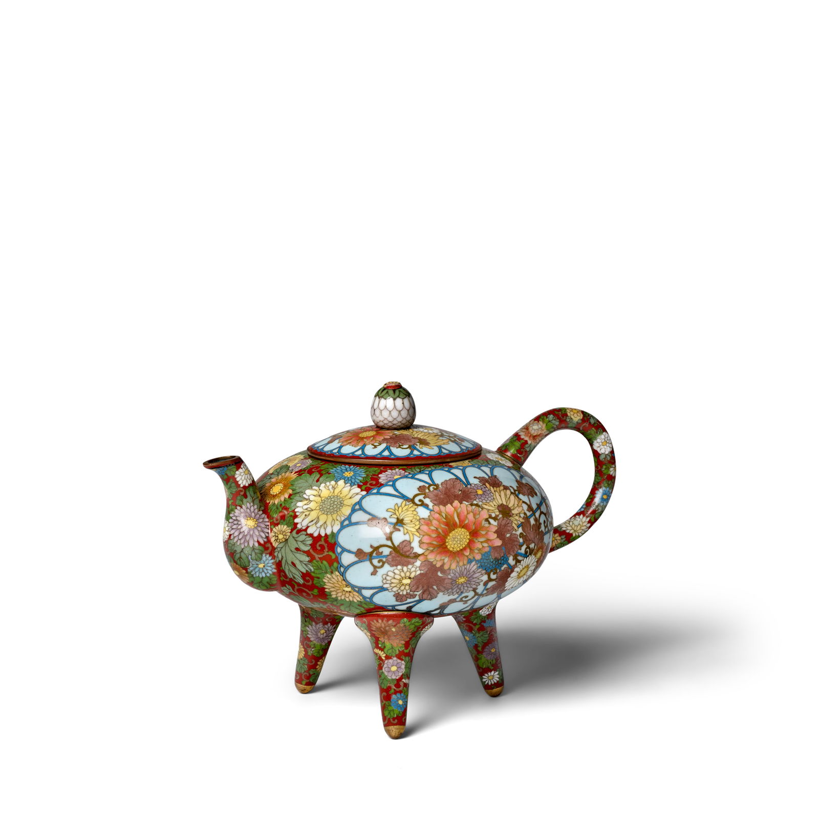 A CLOISONNÉ-ENAMEL TRIPOD TEAPOT Meiji era (1868-1912), late 19th century (1 of 1)