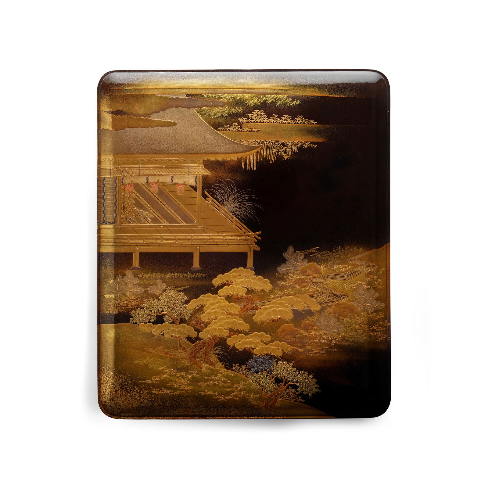 A BLACK- AND GOLD-LACQUER BUNKO (DOCUMENT BOX) Edo period (1615-1868) or Meiji era (1868-1912), ...: A BLACK- AND GOLD-LACQUER BUNKO (DOCUMENT BOX) Edo period (1615-1868) or Meiji era (1868-1912), late 19th/early 20th century Of standard form with rounded corners and slightly domed inrōbuta flus