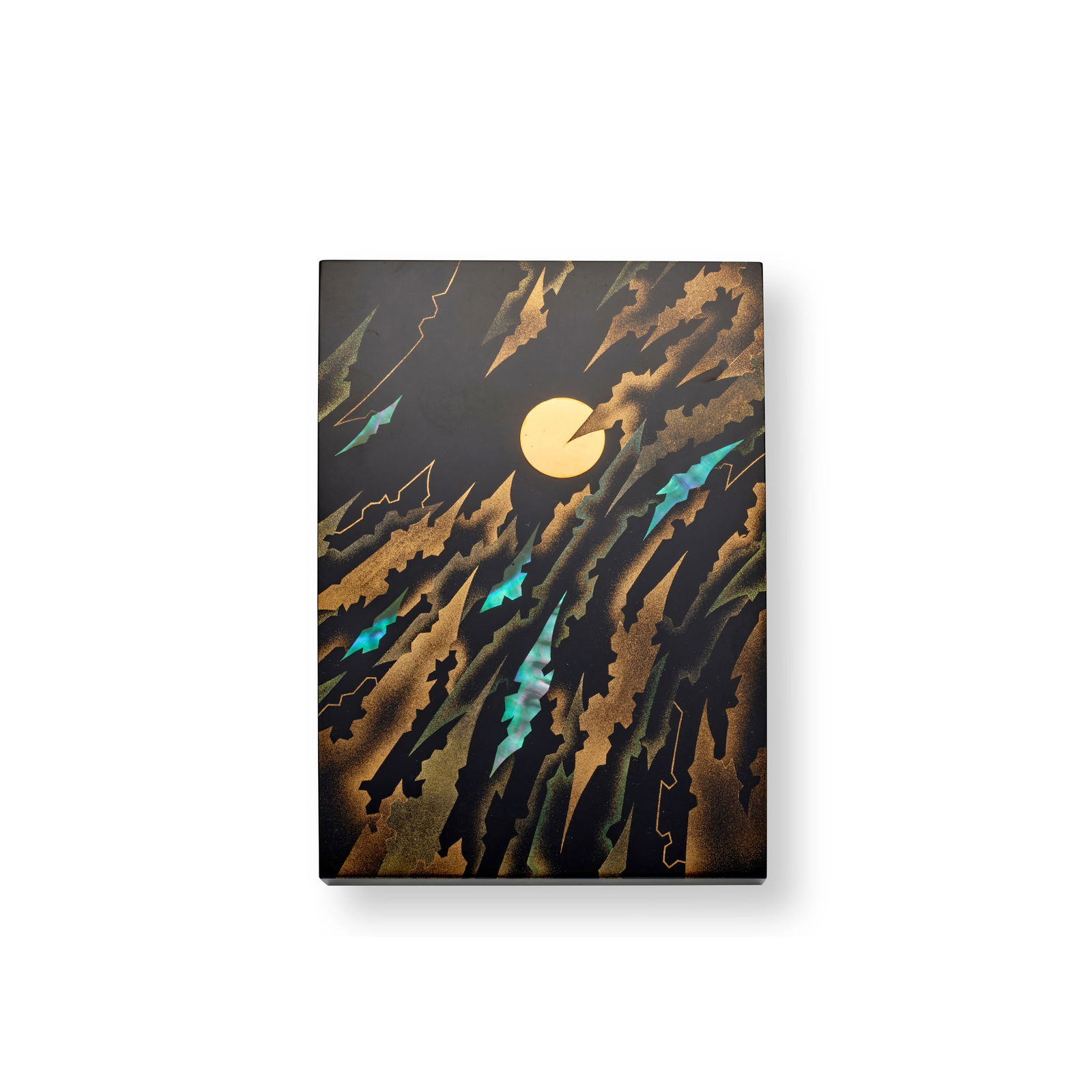 OKADA YOSHIO (B.1977) A Black Kanshitsu-Lacquer Box Named 'Fleeting Clouds, Bright Moon' Heisei ...: OKADA YOSHIO (B.1977) A Black Kanshitsu-Lacquer Box Named 'Fleeting Clouds, Bright Moon' Heisei era (1989-2019), 2016 The curved rectangular body made from kanshitsu (cloth reinforced with dried lacqu