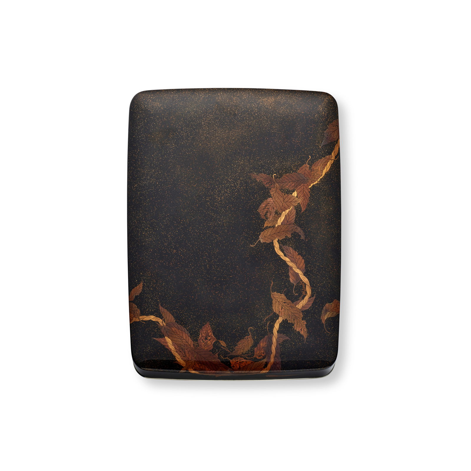 YAMAZAKI MUSHŪ (B.1966) A Black Lacquer Box Heisei era (1989-2019) era, 2009: YAMAZAKI MUSHŪ (B.1966) A Black Lacquer Box Heisei era (1989-2019) era, 2009 The gently rounded rectangular box with kabusebuta (overhanging) lid and silver rims, the black-lacquer surface sparse