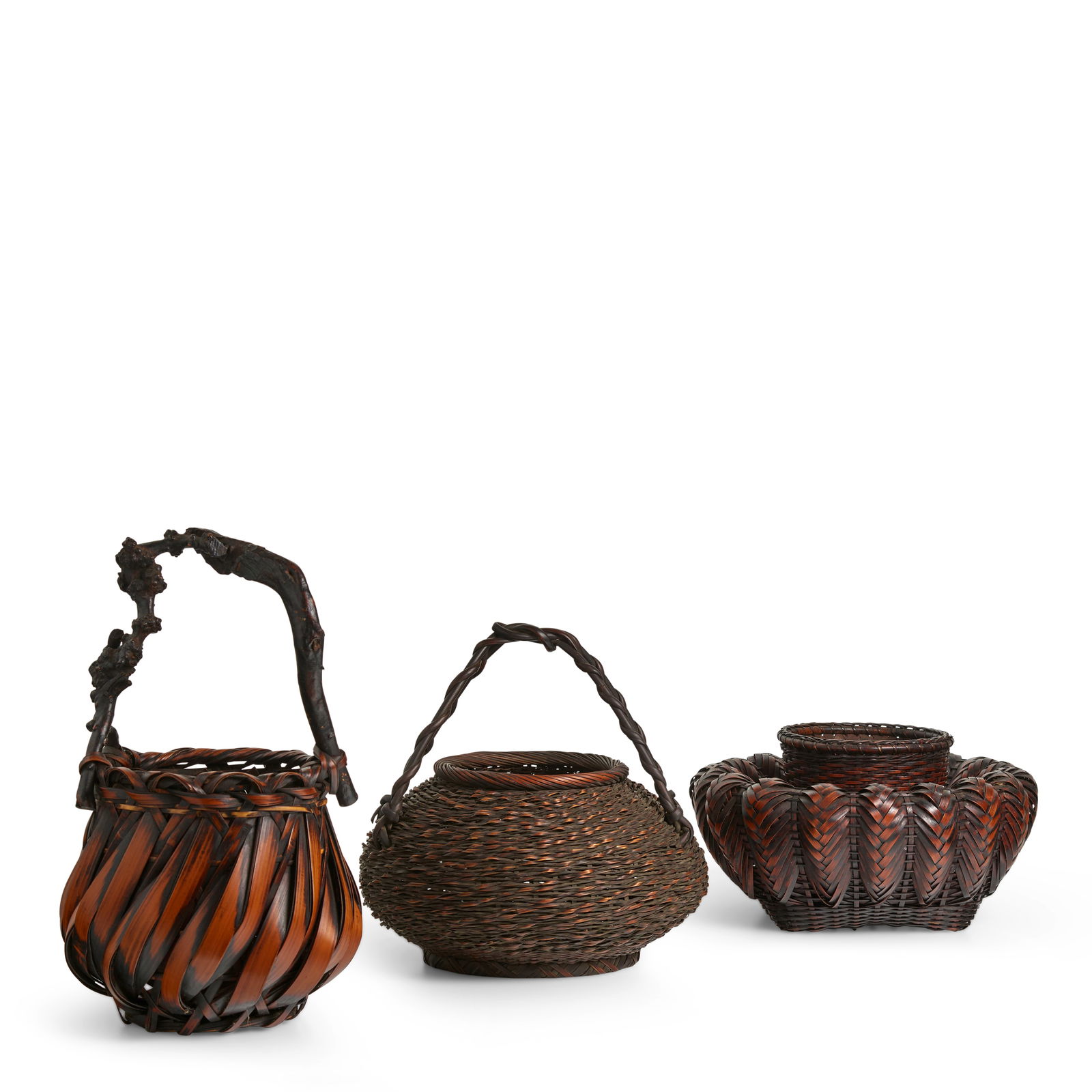 THREE FLOWER BASKETS Showa era (1926-1989), mid-20th century (3) (1 of 1)