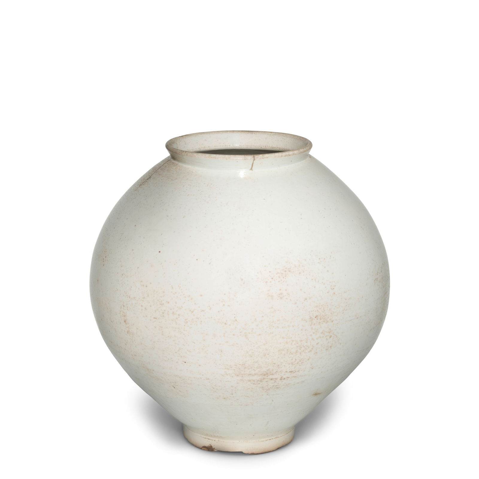 A LARGE AND IMPORTANT WHITE PORCELAIN MOON JAR Joseon dynasty (1392-1897), 18th century: A LARGE AND IMPORTANT WHITE PORCELAIN MOON JAR Joseon dynasty (1392-1897), 18th century Thrown in two halves and joined along the perimeter of the belly, set on a narrow ring foot and finished with a