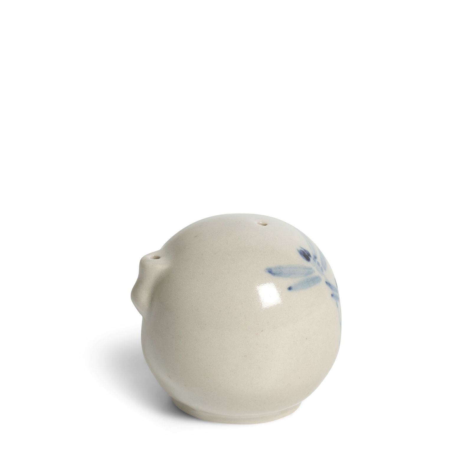 A WHITE PORCELAIN SPHERICAL WATER DROPPER Joseon dynasty (1392-1897), late 19th century: A WHITE PORCELAIN SPHERICAL WATER DROPPER Joseon dynasty (1392-1897), late 19th century The ovoid body set on a low ring foot and finished with a spout formed as a node of bamboo, the body decorated w