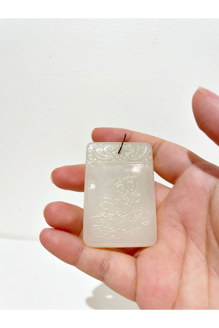 A WHITE JADE 'DREAM OF THE RED CHAMBER' PLAQUE 20th century - 7