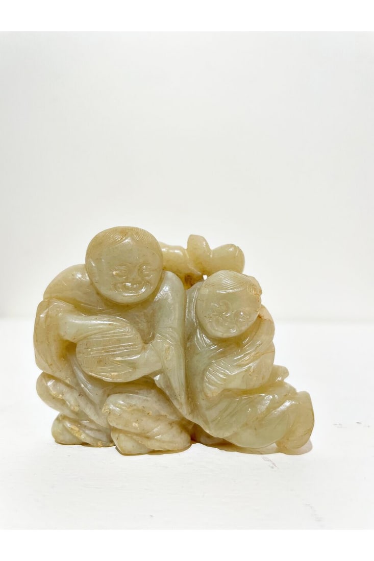A CELADON JADE CARVING OF THE HEHE TWINS 17th/18th century - 7