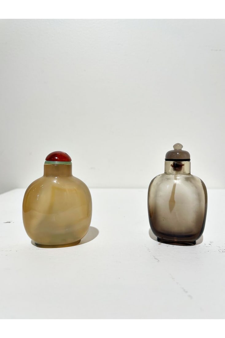 A MOSS AGATE AND A SMOKEY AGATE SNUFF BOTTLES 19th century (2) - 14