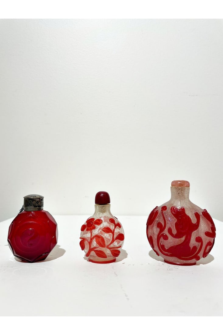THREE RED GLASS BOTTLES 19th century (3) - 2