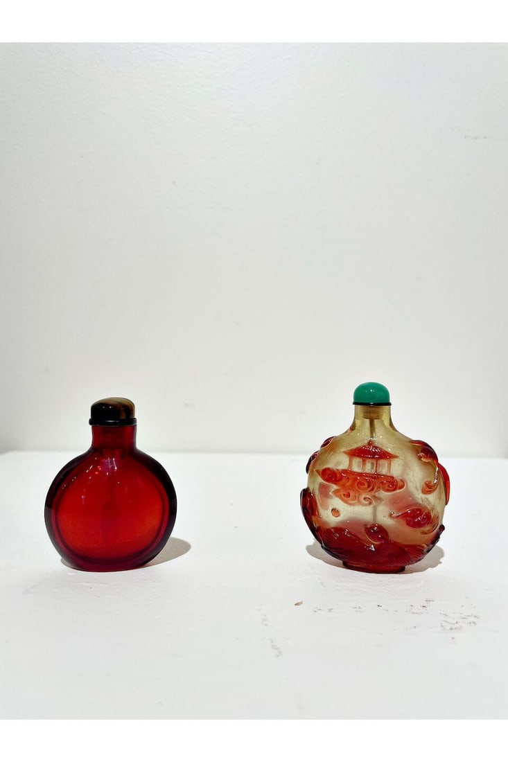 A RUBY-RED-OVERLAY GLASS AND A RUBY RED SNUFF BOTTLES 18th/19th Century (2) - 3