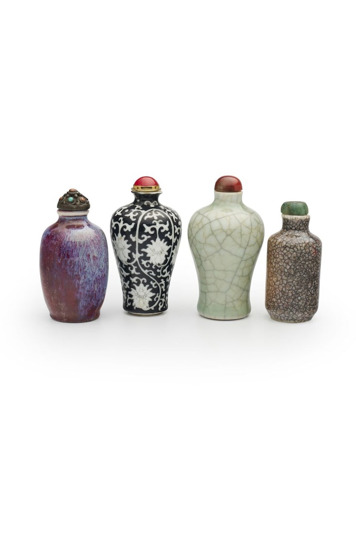 FOUR CERAMIC SNUFF BOTTLES One with Yongzheng mark, one, Daoguang mark, 19th/20th century (4) (1 of 4)