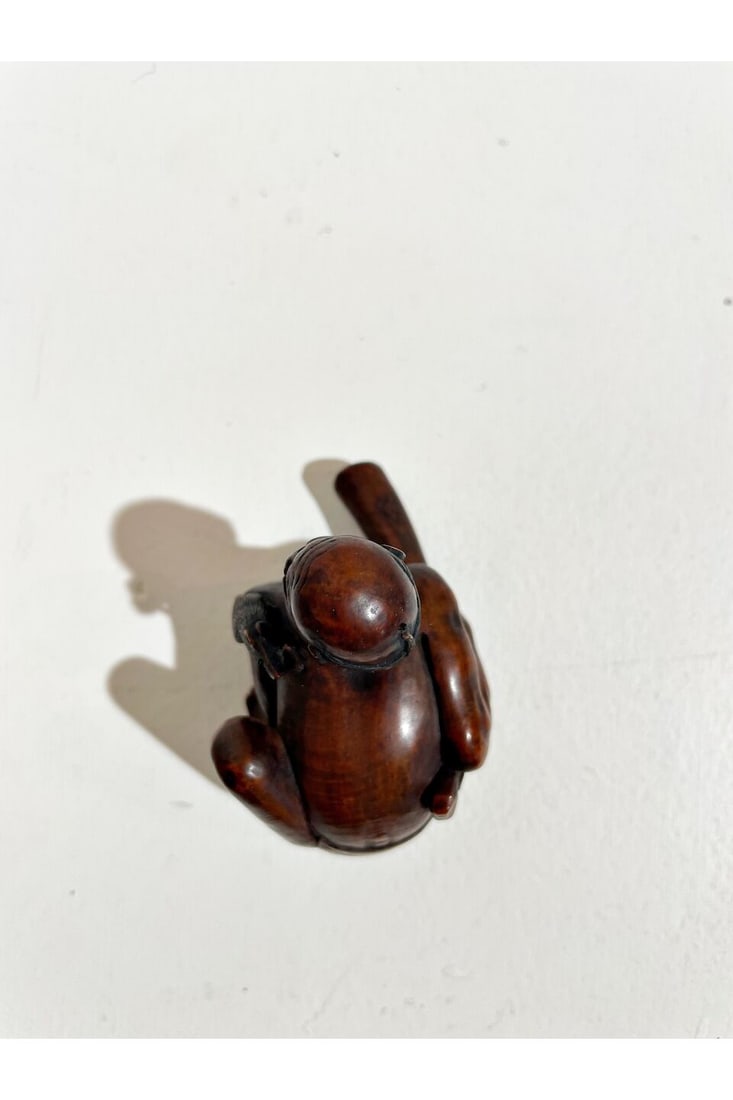 A WOOD NETSUKE OF A DISAPPOINTED RAT CATCHER Signed Sadayasu [貞康], 19th century - 3