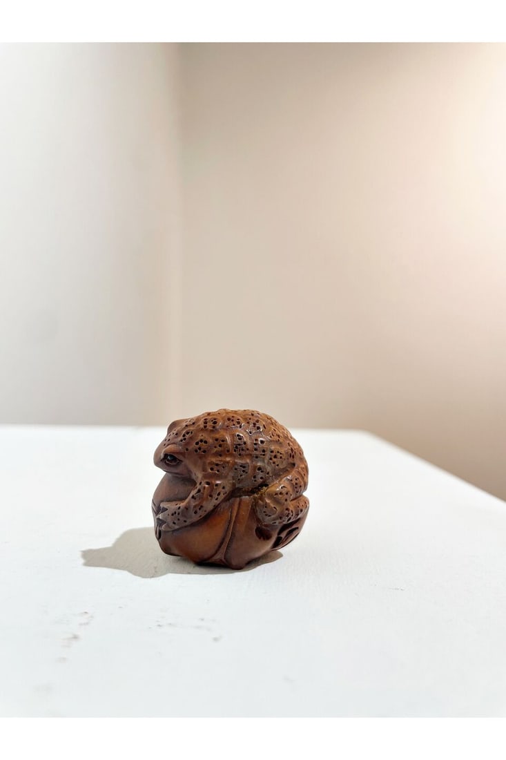 TWO WOOD NETSUKE OF TOADS AND FROGS Signed Tamayama [玉山] and Tamaishi [玉... - 16