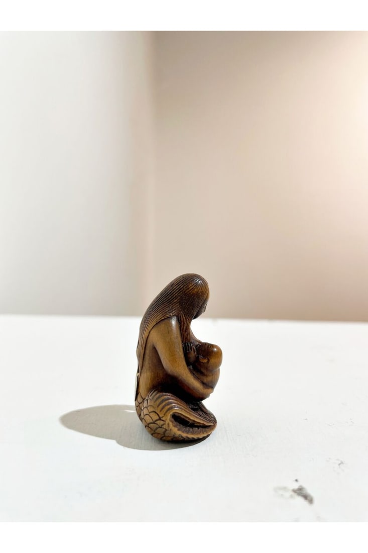 TWO WOOD NETSUKE OF A GAMA SENNIN AND A MERMAID The 'mermaid' signed Yousui [陽水], ... - 12