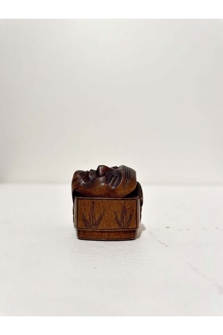 TWO WOOD NETSUKE OF NINE NOH AND KYŌGEN MASK AND TWO MASKS ON A BOX One signed (possibly) M... - 10