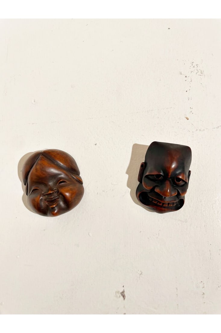 FOUR WOOD NETSUKE OF MASKS Edo period (4) - 4