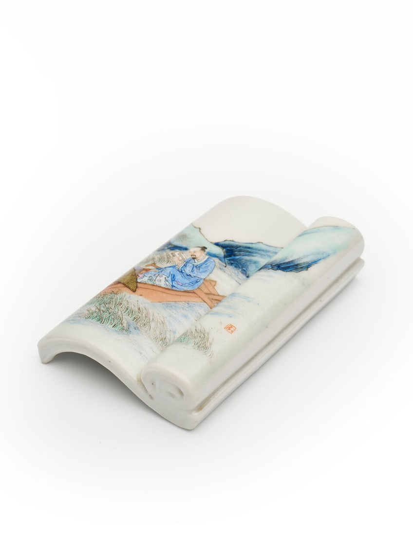 A FAMILLE ROSE 'READING AFLOAT' WRIST REST Seals of Wang Xiaotang (1885-1924), Republic Period - 7