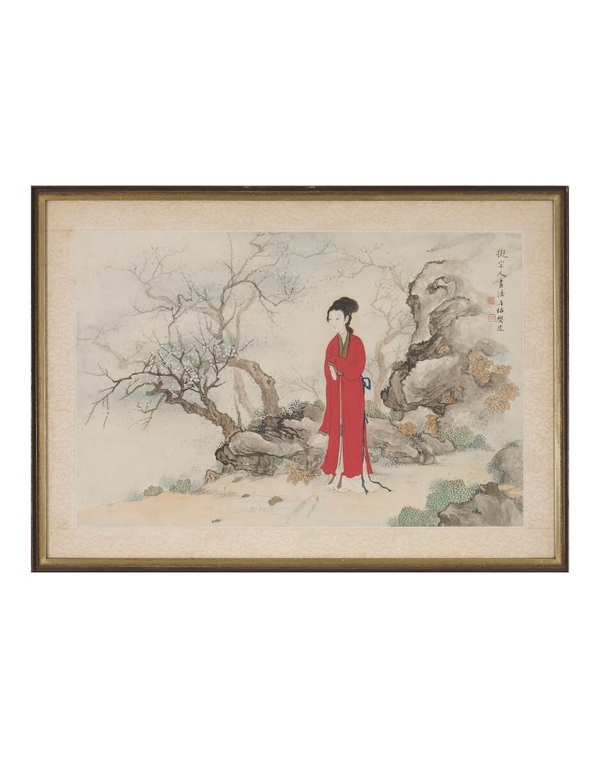 FAN XU (Late Qing dynasty) Lady in the style of Song Dynasty: FAN XU (Late Qing dynasty) Lady in the style of Song Dynasty Ink and colour on paper, framed Inscribed and signed Yutian Fan Xu, with two seals of the artist 26.5 x 40.0cm Footnotes: 樊虛