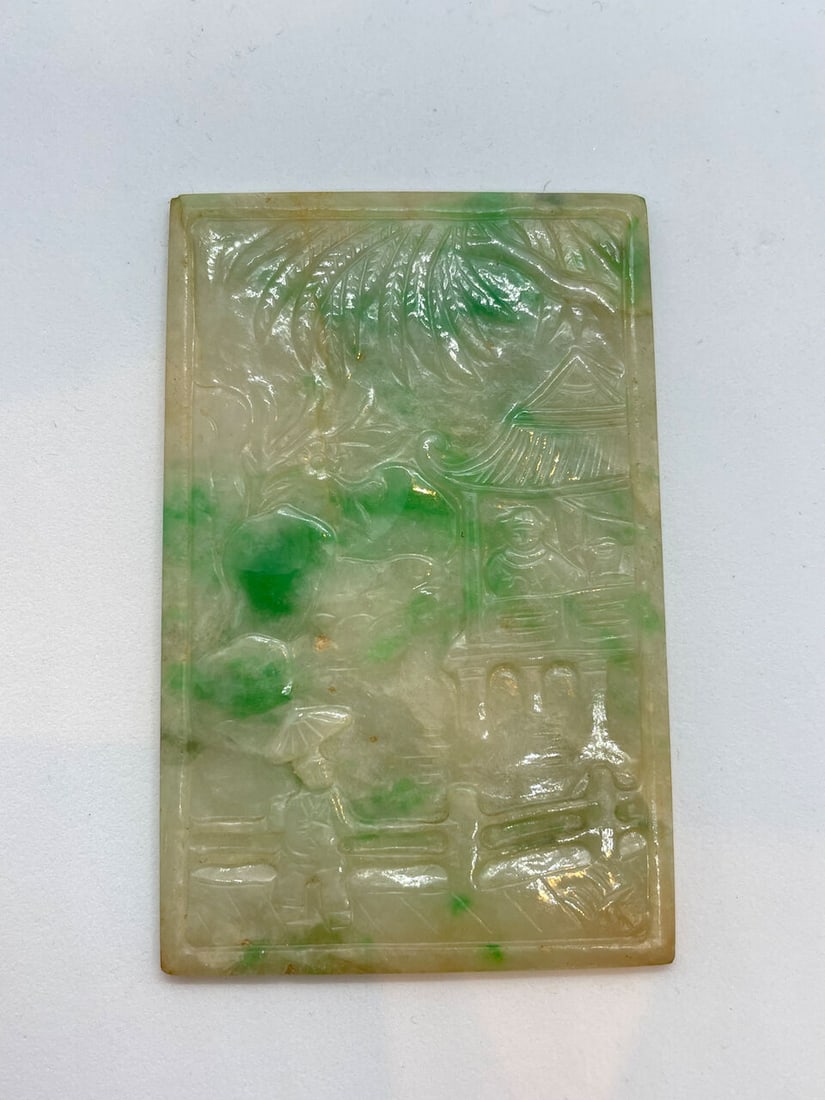 A JADE HAND MIRROR AND A MINIATURE JADEITE SCREEN The mirror of late Qing Dynasty, the screen, R... - 3