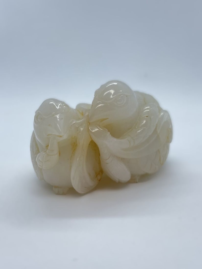 A WHITE JADE CARVING OF DOUBLE QUAILS 19th/20th century - 2