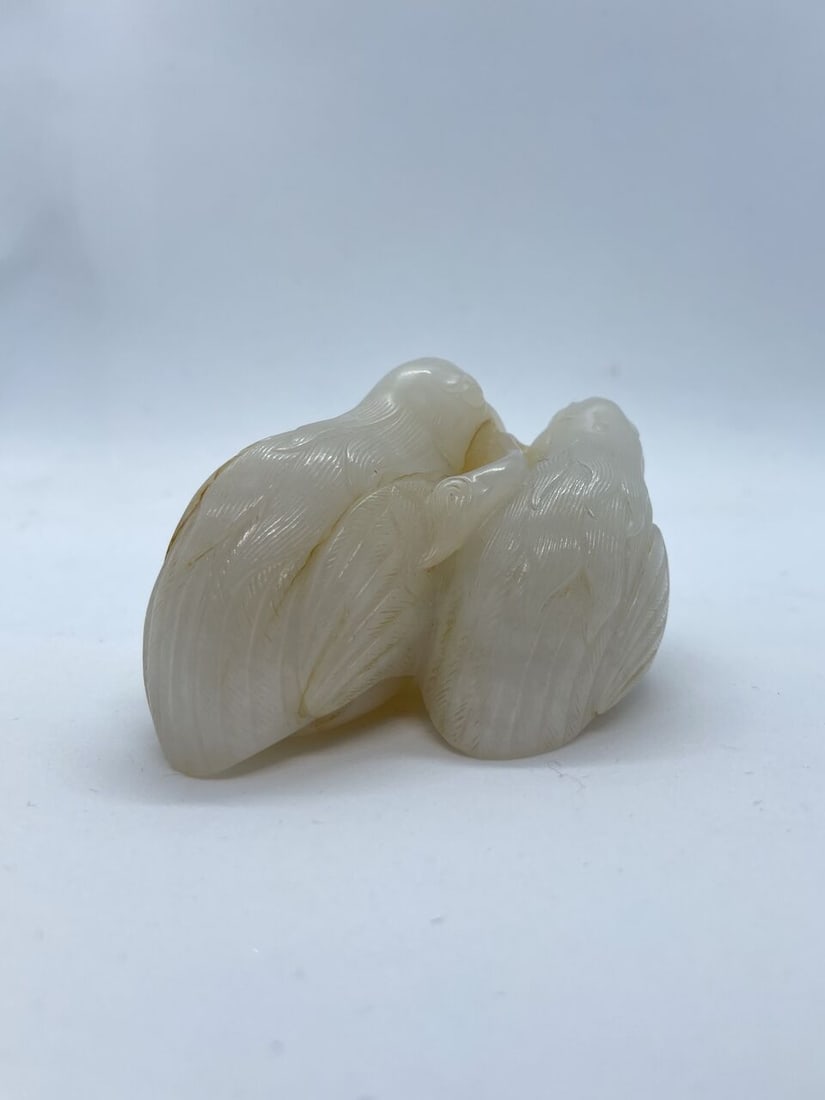 A WHITE JADE CARVING OF DOUBLE QUAILS 19th/20th century - 3